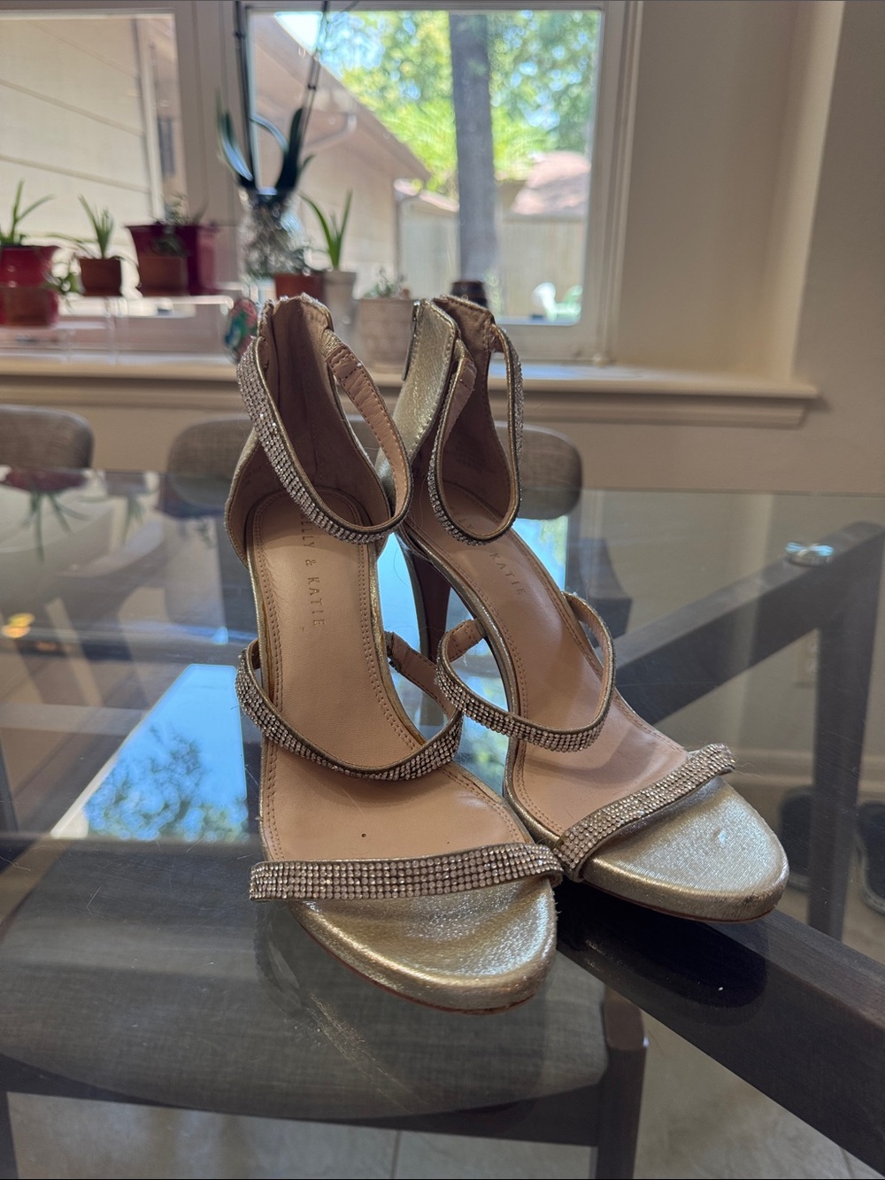 Kelly & Katie Gold Rhinestone three strap heel